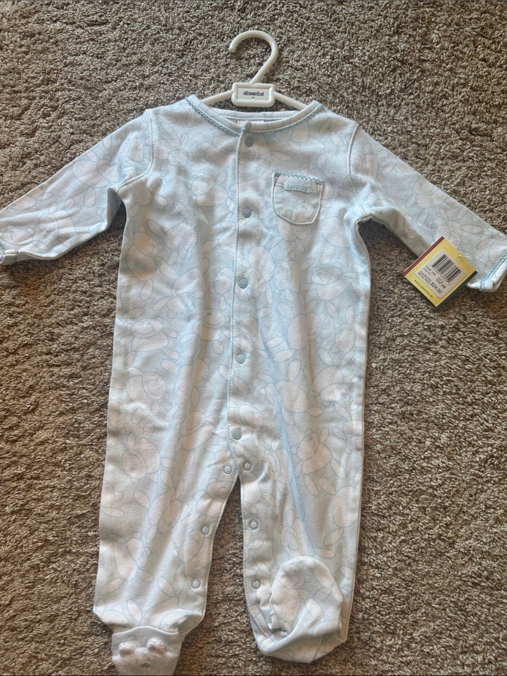 NWT Absorba Pale Blue Floral Footed Baby One-Piece 3 mo